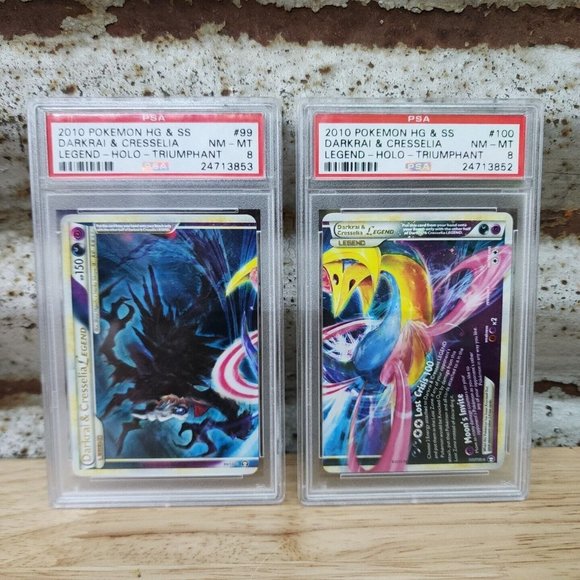 PSA 8 Sequential Pair Darkrai & Cresselia Legend Top Bottom Triumphant Pokemon - Picture 1 of 6